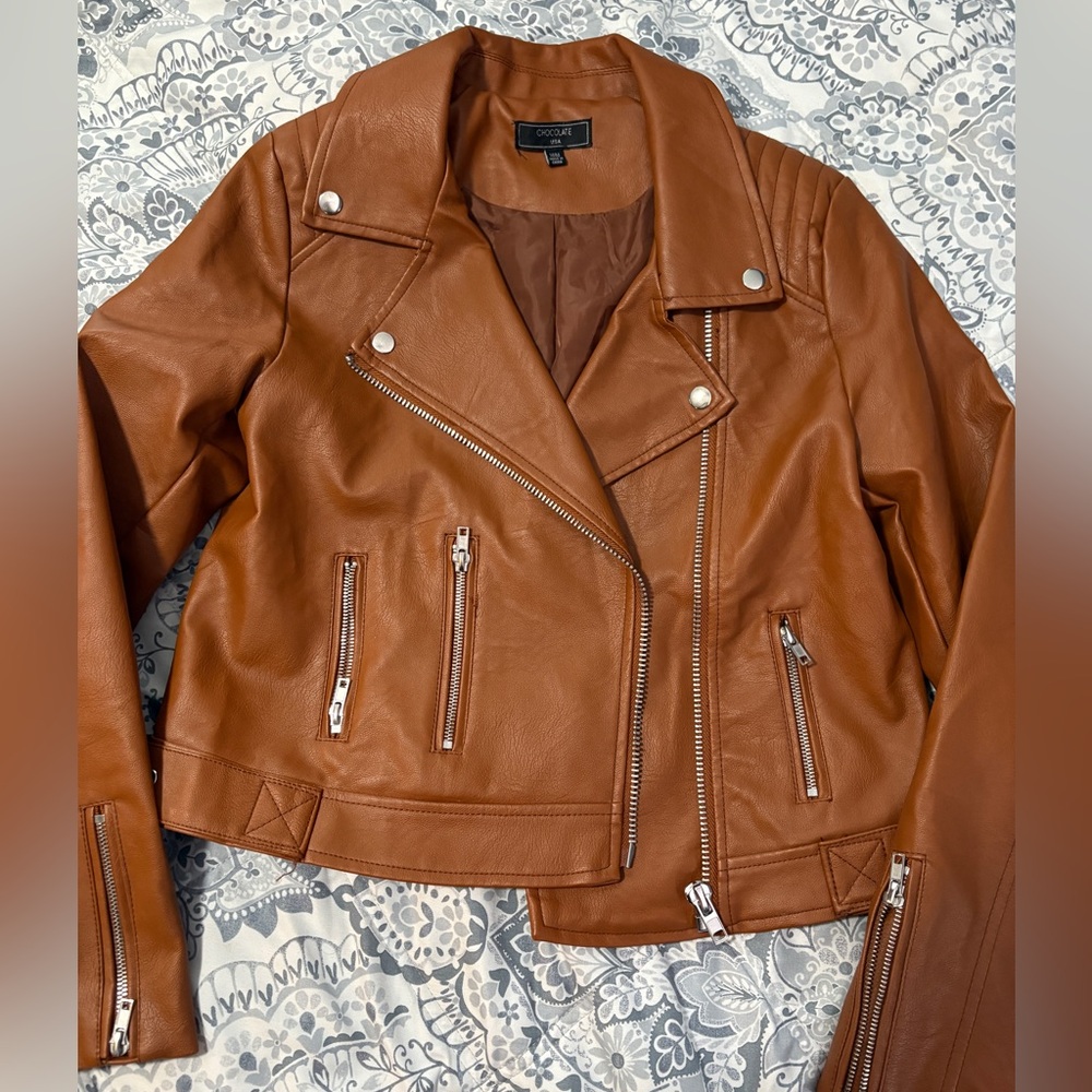 Women's brown Faux Leather Jacket